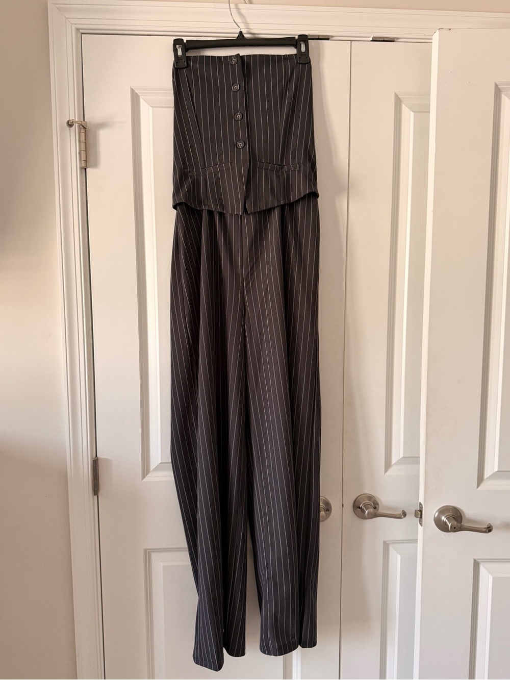 Madden Girl Pinstripe Vest Wide Leg Jumpsuit Set XL